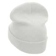 Paper Boat Embroidered 12 Inch Long Knitted Beanie - White OSFM