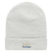 Paper Boat Embroidered 12 Inch Long Knitted Beanie - White OSFM