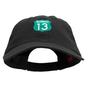 Business 13 Route Number Embroidered Garment Washed Cotton Twill Cap - Black OSFM