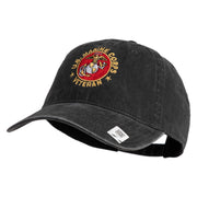 US Marine Corps Veteran Emblem Embroidered Washed Solid Pigment Dyed Cotton Twill Brass Buckle Cap - Black OSFM