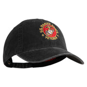 US Marine Corps Veteran Emblem Embroidered Washed Solid Pigment Dyed Cotton Twill Brass Buckle Cap - Black OSFM