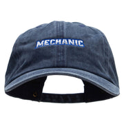 Mechanic Embroidered Washed Solid Pigment Dyed Cotton Twill Brass Buckle Cap - Navy OSFM