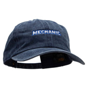 Mechanic Embroidered Washed Solid Pigment Dyed Cotton Twill Brass Buckle Cap - Navy OSFM