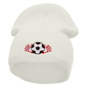 Soccer Ball And Gloves Embroidered 8 inch Acrylic Short Blank Beanie - White OSFM