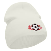 Soccer Ball And Gloves Embroidered 8 inch Acrylic Short Blank Beanie - White OSFM