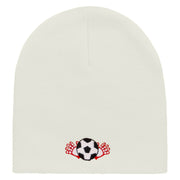 Soccer Ball And Gloves Embroidered 8 inch Acrylic Short Blank Beanie - White OSFM