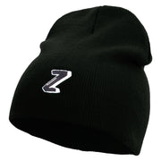 3D Comic Letter Z Embroidered 8 Inch Short Beanie - Black OSFM