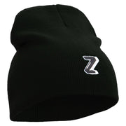 3D Comic Letter Z Embroidered 8 Inch Short Beanie - Black OSFM