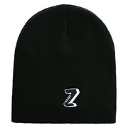 3D Comic Letter Z Embroidered 8 Inch Short Beanie - Black OSFM