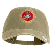 US Marine Corps Veteran Emblem Embroidered Washed Solid Pigment Dyed Cotton Twill Brass Buckle Cap - Khaki OSFM