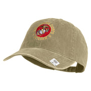 US Marine Corps Veteran Emblem Embroidered Washed Solid Pigment Dyed Cotton Twill Brass Buckle Cap - Khaki OSFM