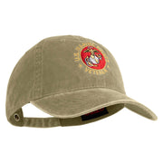 US Marine Corps Veteran Emblem Embroidered Washed Solid Pigment Dyed Cotton Twill Brass Buckle Cap - Khaki OSFM