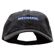 Mechanic Embroidered Washed Solid Pigment Dyed Cotton Twill Brass Buckle Cap - Black OSFM