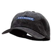 Mechanic Embroidered Washed Solid Pigment Dyed Cotton Twill Brass Buckle Cap - Black OSFM