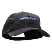 Mechanic Embroidered Washed Solid Pigment Dyed Cotton Twill Brass Buckle Cap - Black OSFM