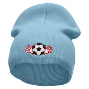 Soccer Ball And Gloves Embroidered 8 inch Acrylic Short Blank Beanie - Lt-Blue OSFM