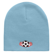 Soccer Ball And Gloves Embroidered 8 inch Acrylic Short Blank Beanie - Lt-Blue OSFM