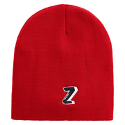 3D Comic Letter Z Embroidered 8 Inch Short Beanie - Red OSFM