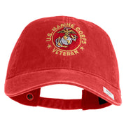 US Marine Corps Veteran Emblem Embroidered Washed Solid Pigment Dyed Cotton Twill Brass Buckle Cap - Red OSFM