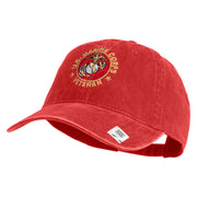 US Marine Corps Veteran Emblem Embroidered Washed Solid Pigment Dyed Cotton Twill Brass Buckle Cap - Red OSFM