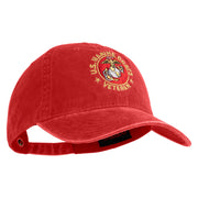 US Marine Corps Veteran Emblem Embroidered Washed Solid Pigment Dyed Cotton Twill Brass Buckle Cap - Red OSFM