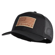 USA Brown Flag Marines Patched Solid Cotton Twill Mesh Prostyle Cap - Black OSFM