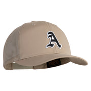 Old English A Iron on Patched Retro Trucker Cap - Khaki OSFM