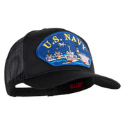 U.S. Navy Ships Blue Patched Solid Cotton Twill Mesh Prostyle Cap - Black OSFM