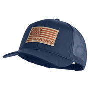 USA Brown Flag Marines Patched Solid Cotton Twill Mesh Prostyle Cap - Navy OSFM