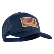 USA Brown Flag Marines Patched Solid Cotton Twill Mesh Prostyle Cap - Navy OSFM