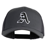 Old English A Iron on Patched Retro Trucker Cap - Dk-Heather OSFM