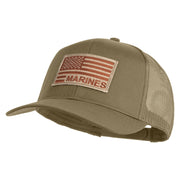 USA Brown Flag Marines Patched Solid Cotton Twill Mesh Prostyle Cap - Khaki OSFM