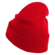Small Red Apple with Stem iron on Embroidered Patched 12 Inch Long Knitted Beanie - Red OSFM