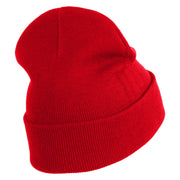 Small Red Apple with Stem iron on Embroidered Patched 12 Inch Long Knitted Beanie - Red OSFM