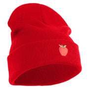 Small Red Apple with Stem iron on Embroidered Patched 12 Inch Long Knitted Beanie - Red OSFM