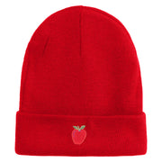 Small Red Apple with Stem iron on Embroidered Patched 12 Inch Long Knitted Beanie - Red OSFM