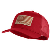 USA Brown Flag Marines Patched Solid Cotton Twill Mesh Prostyle Cap - Red OSFM