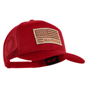 USA Brown Flag Marines Patched Solid Cotton Twill Mesh Prostyle Cap - Red OSFM
