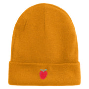 Small Red Apple with Stem iron on Embroidered Patched 12 Inch Long Knitted Beanie - Camel OSFM