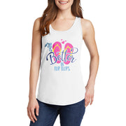 Life is Better In Flops Graphic Design Ladies Big Size Port & Company Core Cotton Tank Top T-Shirt - White XS