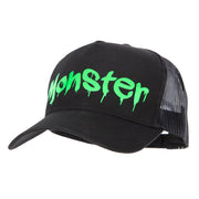 Halloween Monster Design Heat Transfer Solid Cotton Twill 5 Panel Mesh Cap