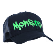 Halloween Monster Design Heat Transfer Solid Cotton Twill 5 Panel Mesh Cap