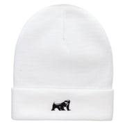 Honey Badger Embroidered 12 Inch Long Knitted Beanie - White OSFM