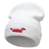 Dragon Boat Embroidered 12 Inch Long Knitted Beanie - White OSFM