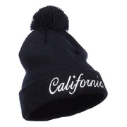 California Embroidered Pom Cuff Beanie