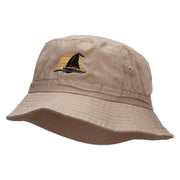 Sailboat Sunset Embroidered Bucket Hat - Khaki OSFM