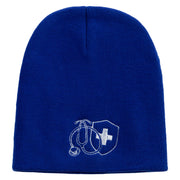 Hospital Sign Embroidered 8 inch Acrylic Short beanie - Royal OSFM