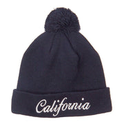 California Embroidered Pom Cuff Beanie