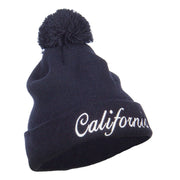 California Embroidered Pom Cuff Beanie