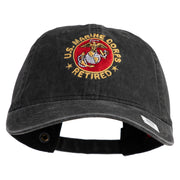 US Marine Corps Retired Emblem Embroidered Washed Solid Pigment Dyed Cotton Twill Brass Buckle Cap - Black OSFM